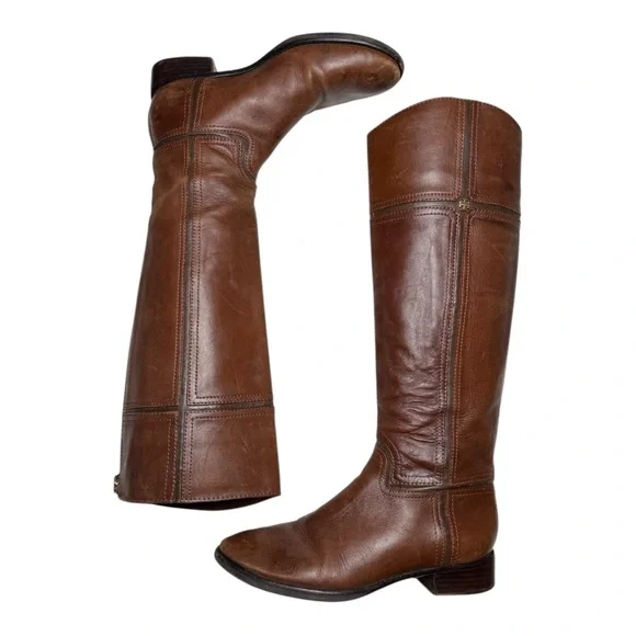 Tory Burch Brown Pebbled Leather Zip-Up Knee High Riding Boots Size 7.5 - Picture 2 of 7